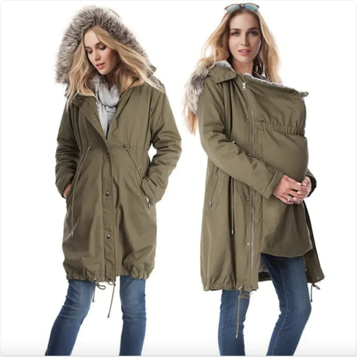 Fuzzy-Collar Maternity Jacket