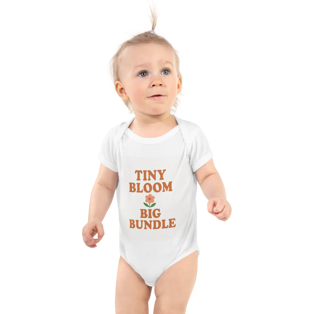 Baby Short Sleeve Bodysuit | Rabbit Skins 4400, "Tiny Bloom, Big Bundle" slogan