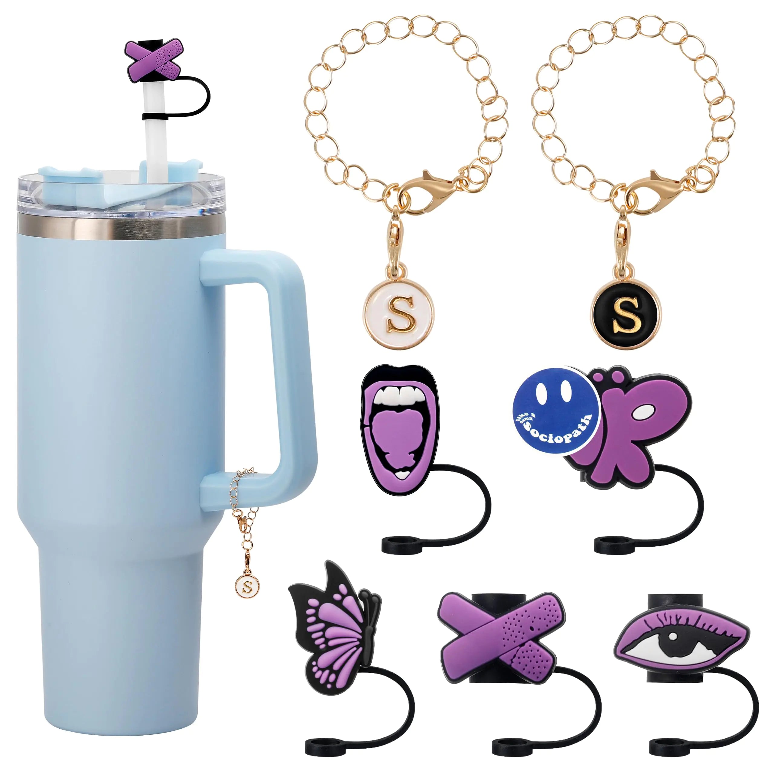 Stanley Straw Cover Cap for Stanley Cup 30&40 Oz 10mm Stanley Straw Topper with Personalized Initial Letter Stanley Cup Accessories (S)