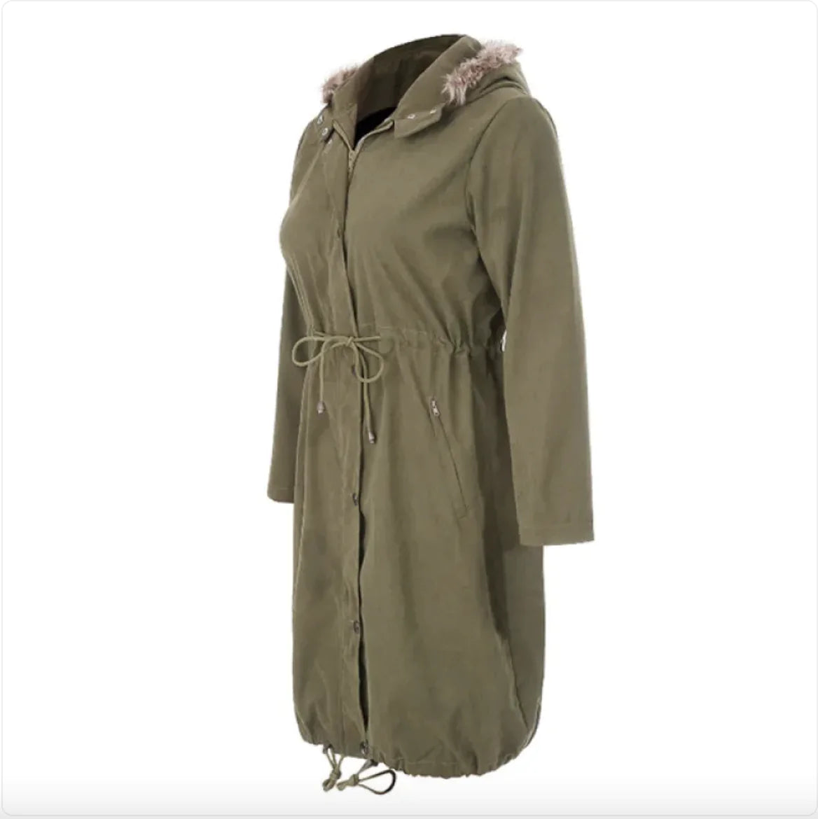 Fuzzy-Collar Maternity Jacket