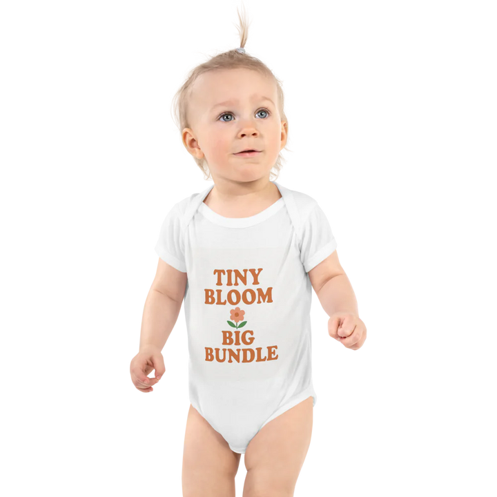 Baby Short Sleeve Bodysuit | Rabbit Skins 4400, "Tiny Bloom, Big Bundle" slogan