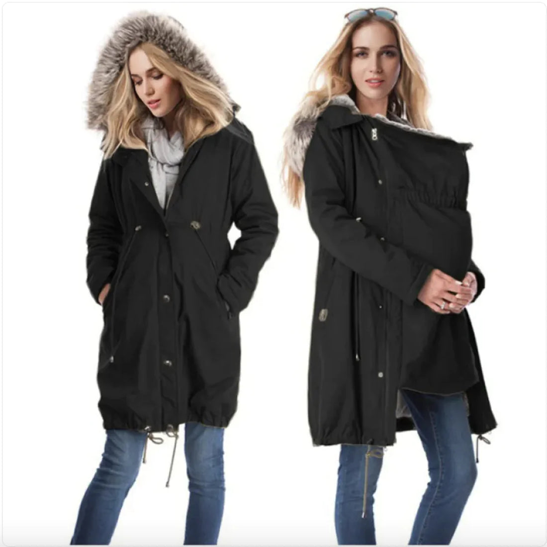 Fuzzy-Collar Maternity Jacket