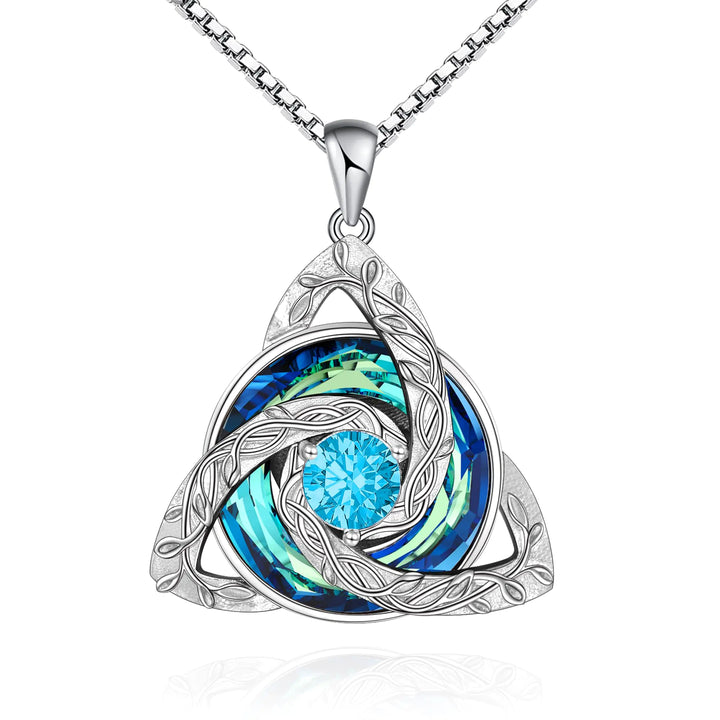 Distance Celtic Birthstone Necklace for Women 925 Sterling Silver Trinity Knot Austria Crystal Pendant March Birthstone Necklace Aquamarine Jewelry Birthday Christmas Irish Scottish Gifts for Her