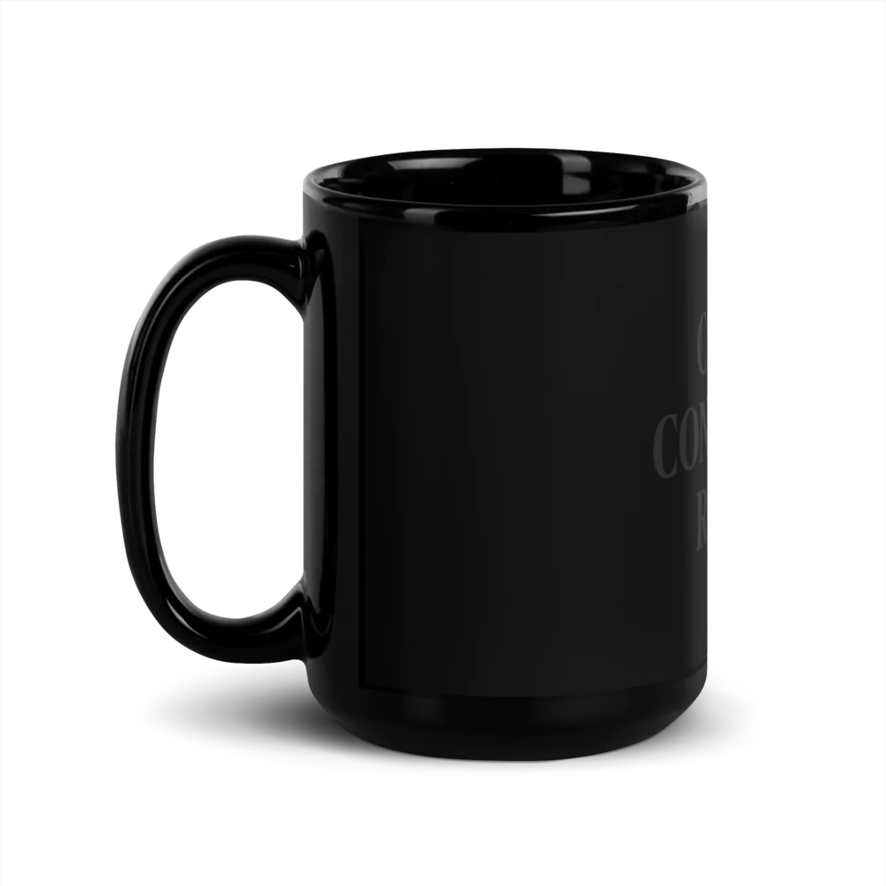 Black Glossy Mug "Coffee, Confidence, Repeat" slogan