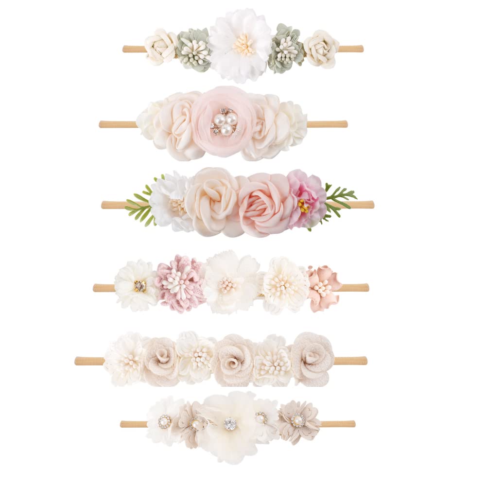 mligril 6pcs Baby Headbands Flower Bows for Girls-Infant Elastic Hair Band Bows Wraps Baby Headband Hair Accessories Gifts for Toddles