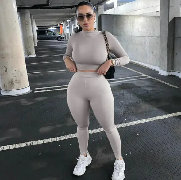 Women's Two-Piece Solid Autumn Overalls Set