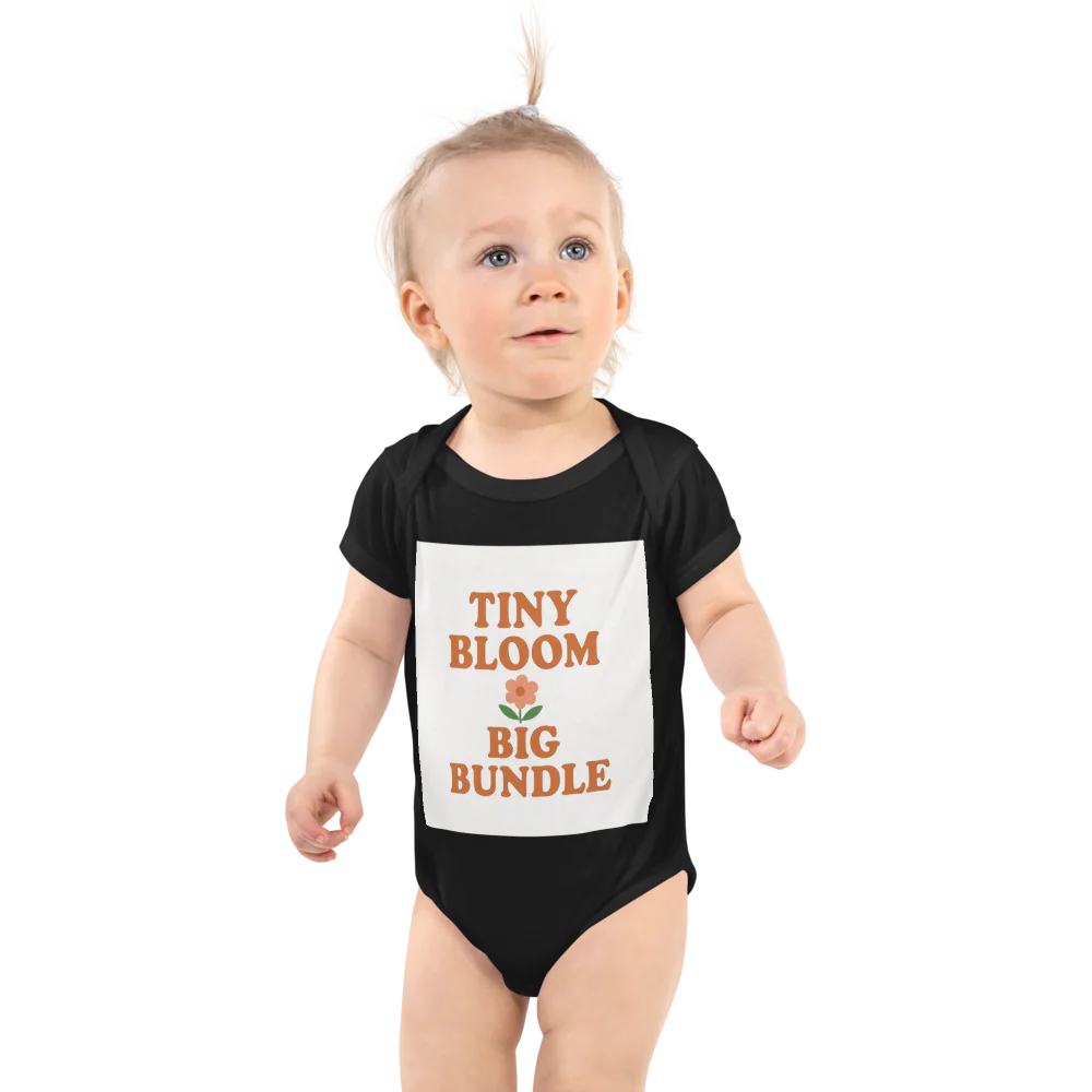 Baby Short Sleeve Bodysuit | Rabbit Skins 4400, "Tiny Bloom, Big Bundle" slogan